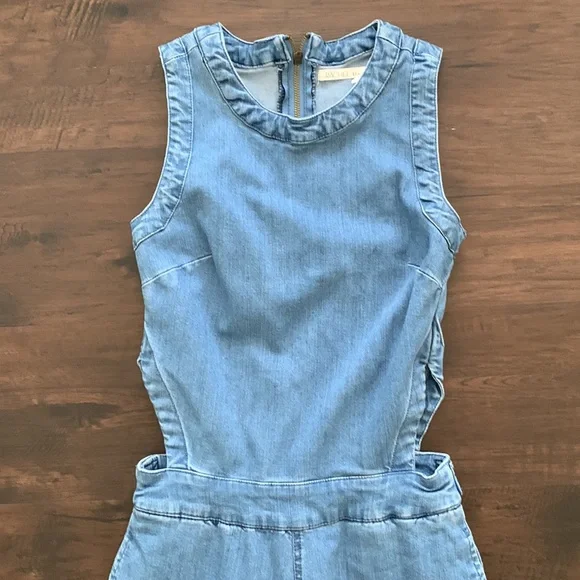 RACHEL ROY DENIM JUMPSUIT CUTOUT OVERALLS WIDE LEG LIGHT WASH - Picture 10 of 16